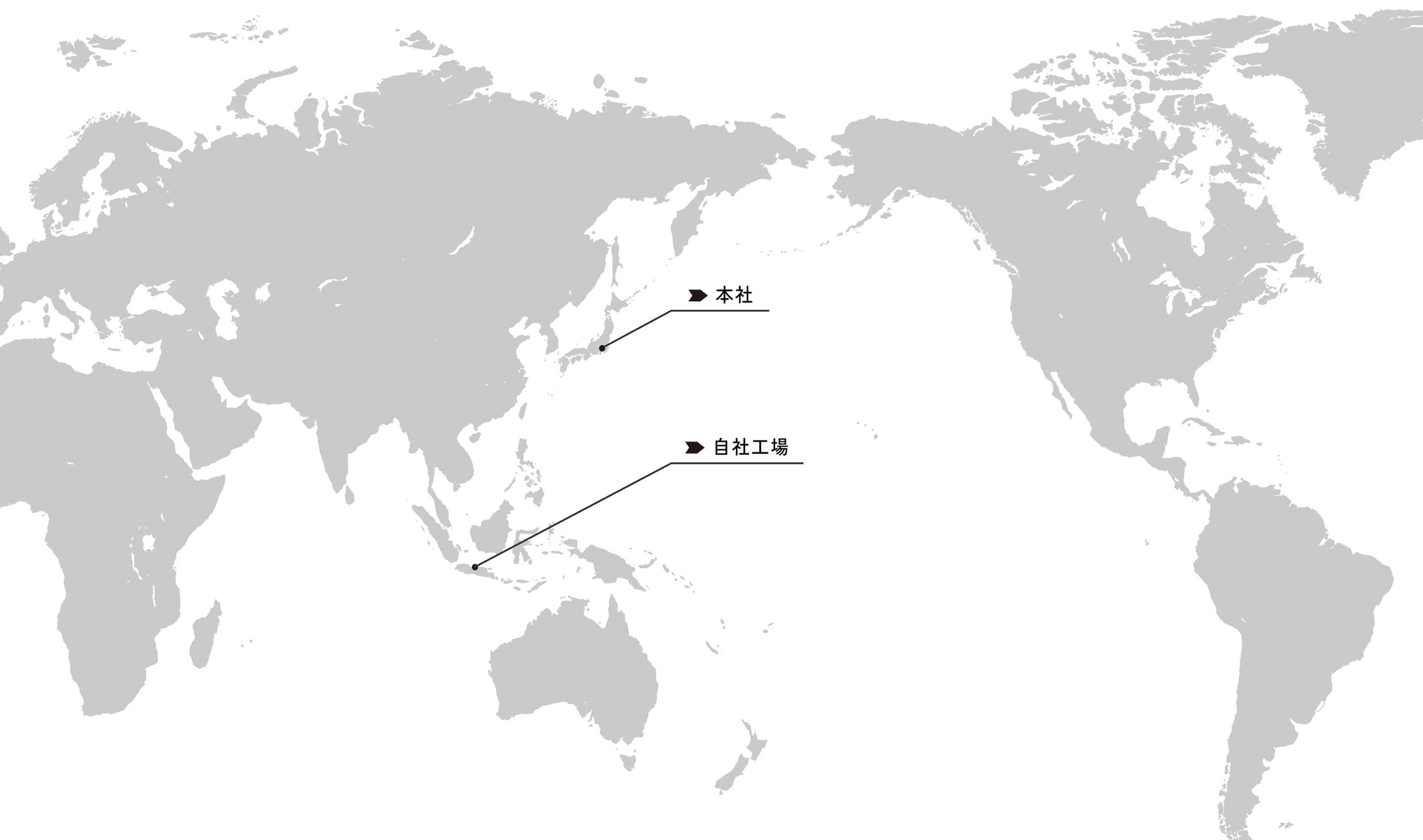 世界地図上に本社（日本）と自社工場（インドネシア）の位置を示す図